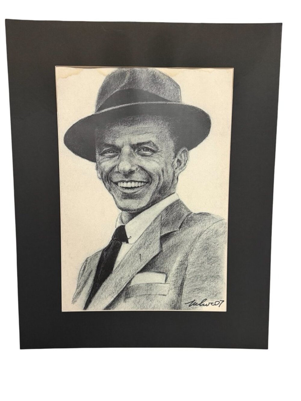 Frank Sinatra Pencil Style Portrait Print Signed in Print 2007 Matted 16x20